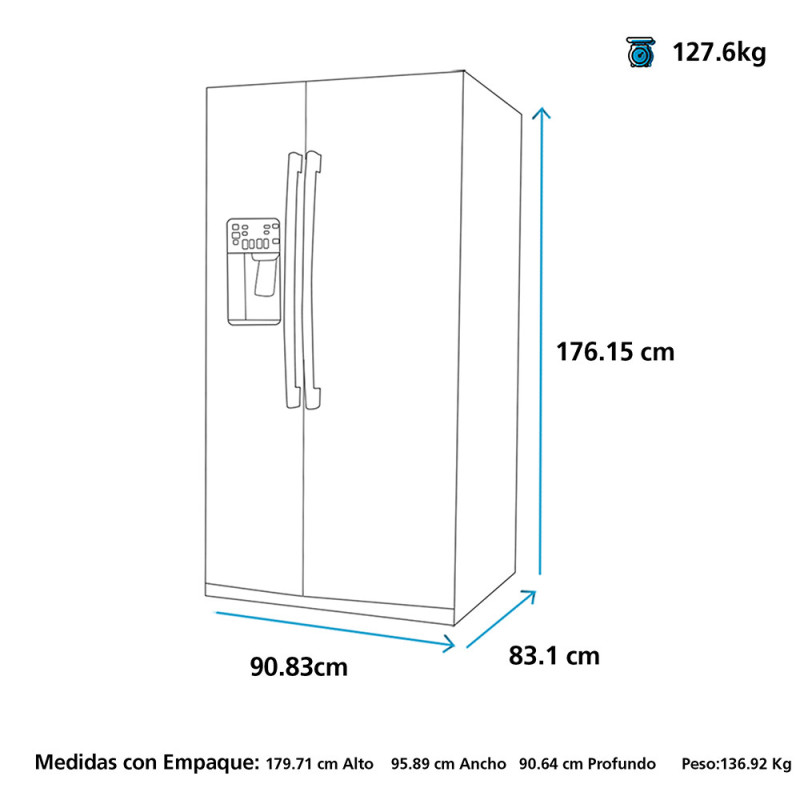 REFRIGERADOR SIDE BY SIDE 755 LITROS GENERAL ELECTRIC PROFILE PQL26PGKCSS INOX